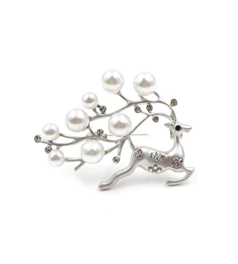 YouBella Jewellery Latest Stylish Crystal Unisex Deer Brooch for Women/Girls/Men (Silver)